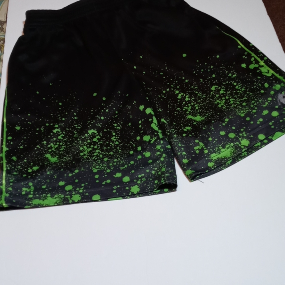 AND1 Black and Neon Green Splatter Shorts